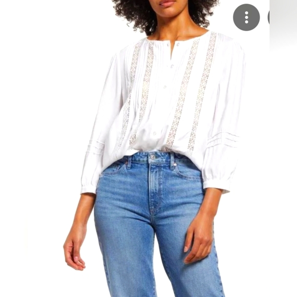 Caslon Tops - Caslon Lace Inset Pintuck Blouse in White size M
